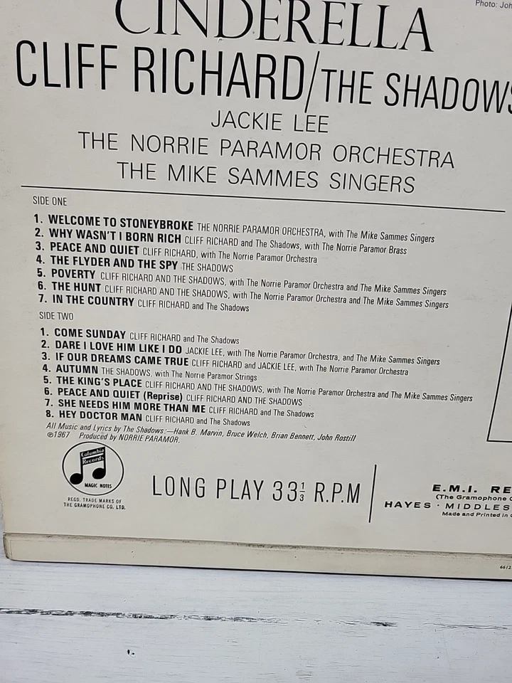 Cliff Richard & The Shadows  Cinderella LP Vinyl Record 1967. PP - Изображение 3 из 4