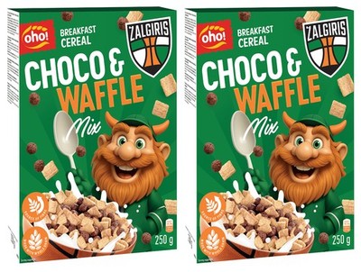 2 OHO! CHOCO & WAFFLE Mix Flavor Žalgiris Edition Breakfast Cereal Boxes 250g