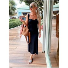 Reformation Suvi Knit Midi Dress Size Large Black Ruched Jersey