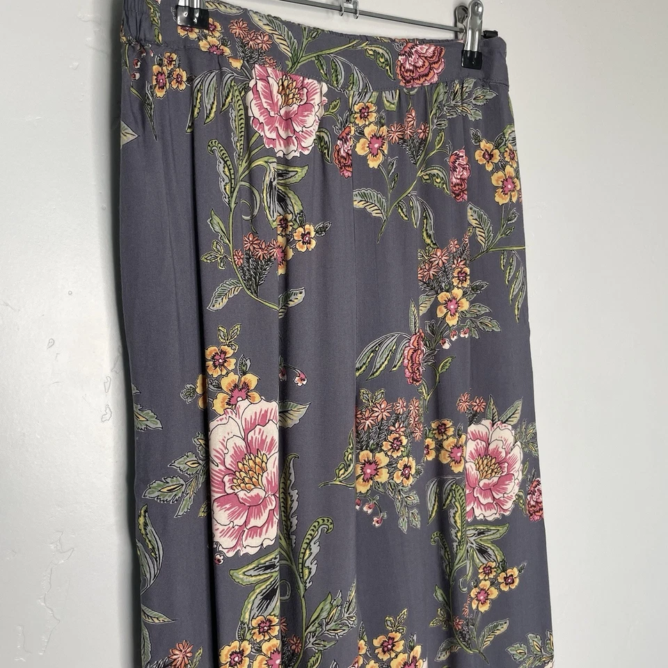 Брюки женские Angie с цветочным богемным принтом широкие штанины средние серые розовые романтические без застежек - Изображение 3 из 4