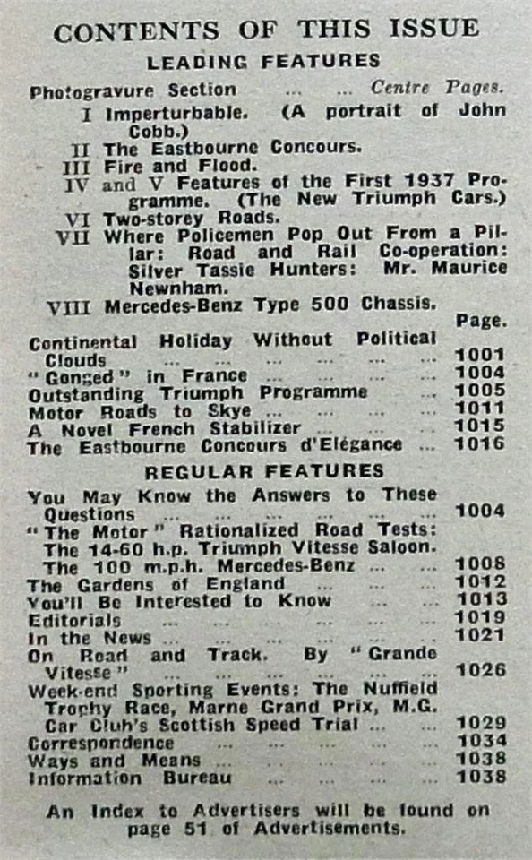 The MOTOR Magazine 7 Jul 1936 TRIUMPH PROGRAMME Mercedes Benz Type 500 Road Test - Image 2 of 4