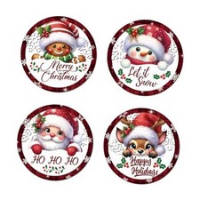 4PCS Christmas Wall Decorations Indoor, Merry Christmas Buffalo Plaid Wooden