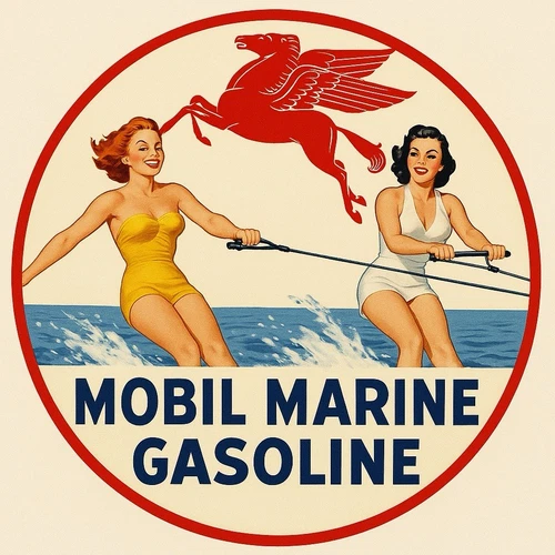 Mobil Marin gasoline Pinup Girls Vintage  Style Metal Sign Hi Gloss