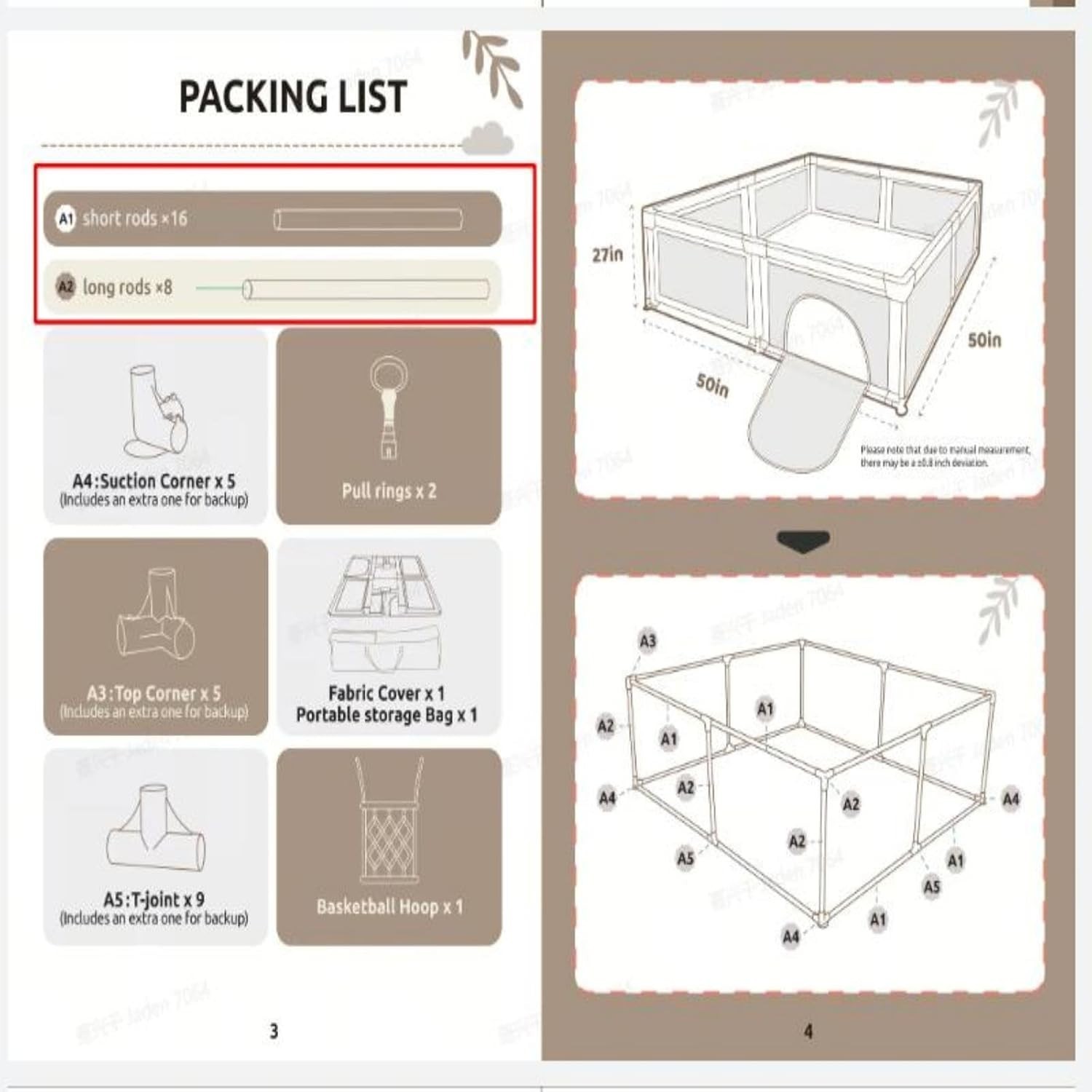 Baby Playpen, 50x50 in Small Play Pen for Babies and Toddlers, Playpen for Kids