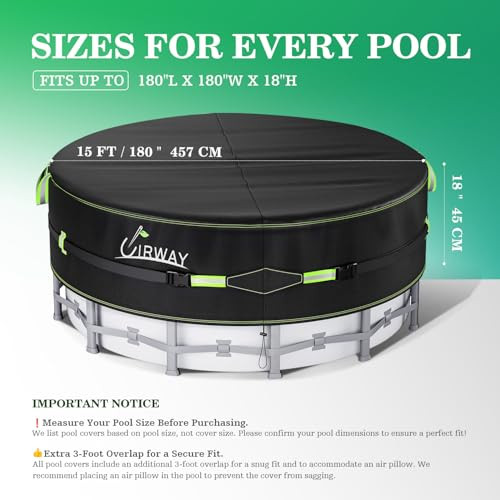 15 Ft Round Pool Cover with Reflective Strips, Swimming Pool Cover for Above - Picture 3 of 7
