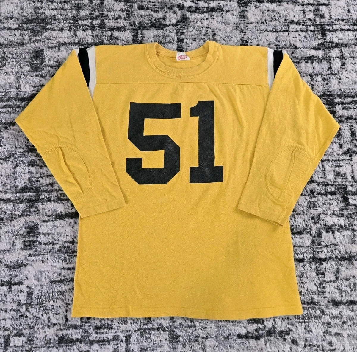 Vtg 60s Hanesport Cotton Football Jersey Longsleeve Yellow #51
