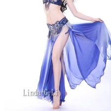 Professional 2 layers 2 side slits Gradient Color Belly Dance Skirt 1/1  