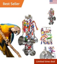 Colorful Bird Toy Set with Stainless Steel Cups  Wooden Rings - Large Parrots