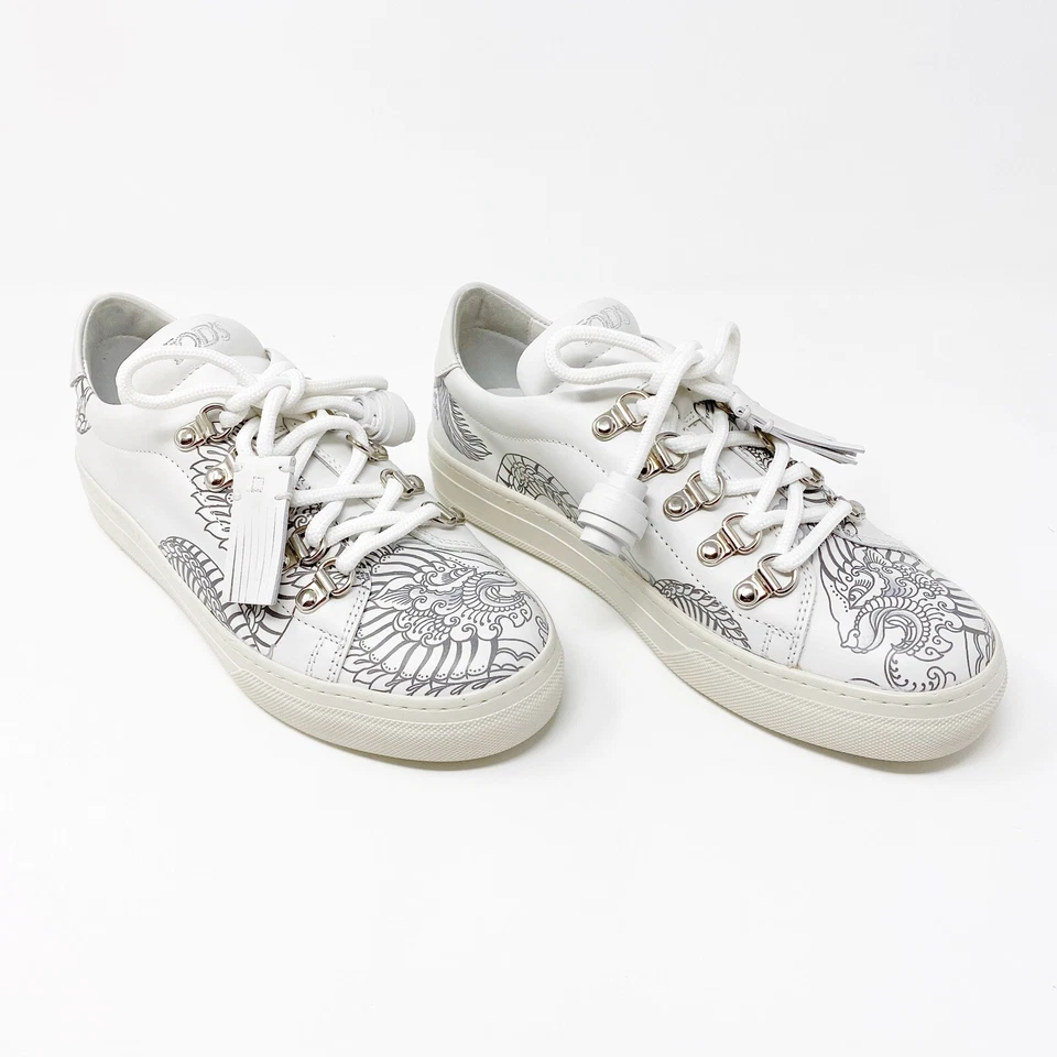 Tods Mujer Saira Hunjan Zapatillas de Cuero Blanco Inspiradas en Tatuajes, Talla 6, UE 36.5 Foto 4 de 4