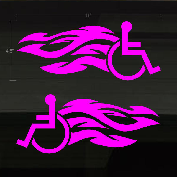 Handicapped Handicap Wheelchair Flame TWO Disabled Wounded 11" Decals