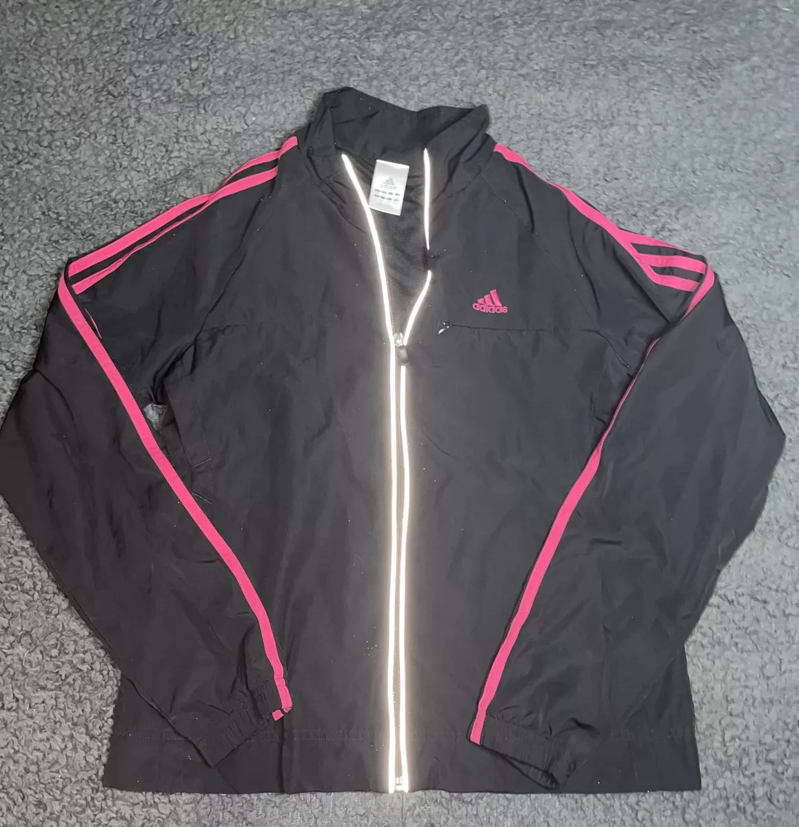 WOMENS ADIDAS BLACK PINK STRIPE FULL ZIP CLIMALITE TRACK WARM UP JACKET  MEDIUM | eBay | Jacken