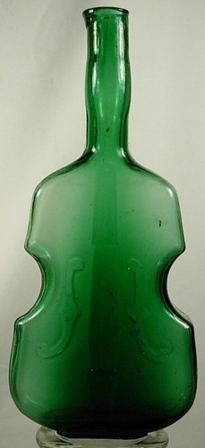 BOTTIGLIA FIGURATIVA VIOLINO VERDE VINTAGE - Foto 1 di 5