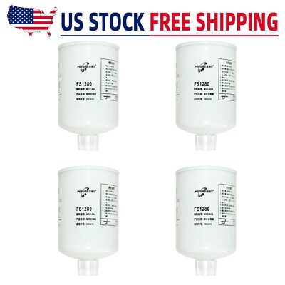 X4  For Fleetguard FS1280 Fuel/Water Separator Spin-On Filter Genuine