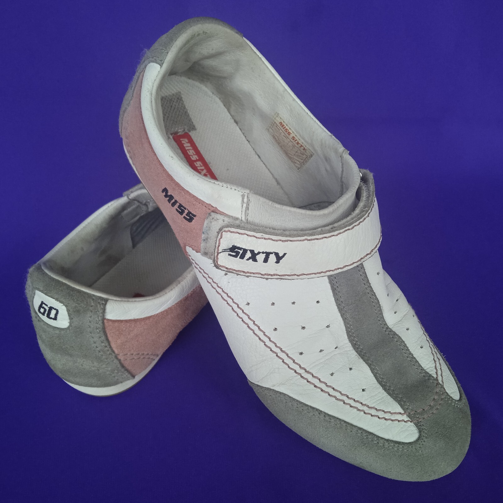 Miss Sixty Vintage leather and suede slip-on sneakers White/Pink