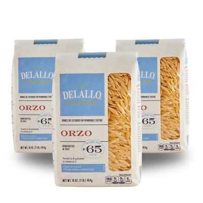 DeLallo Orzo Rice-Shaped Pasta, 1 lb. Bag, Italian Made Pastina, Kosher (3-Pack)