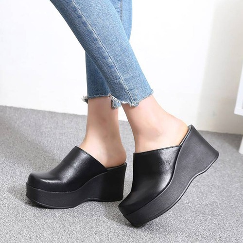 New Women's Closed Toe Platform High Mid Heel Backless Slip On Slides Mules  | eBay