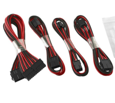 Sleeved Cables PSU Extension Cable Kit W 30CM For ATX Power Supply RED & BLACK
