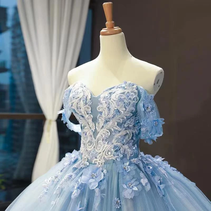 Sky Blue Long Prom Dresses Off Shoulder Princess Dress FD1163 viniodre –  Viniodress