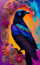 Art Deco Art Nouveau Black Bird Raven Crow Art Print Ziola 11x17 - Hand Signed