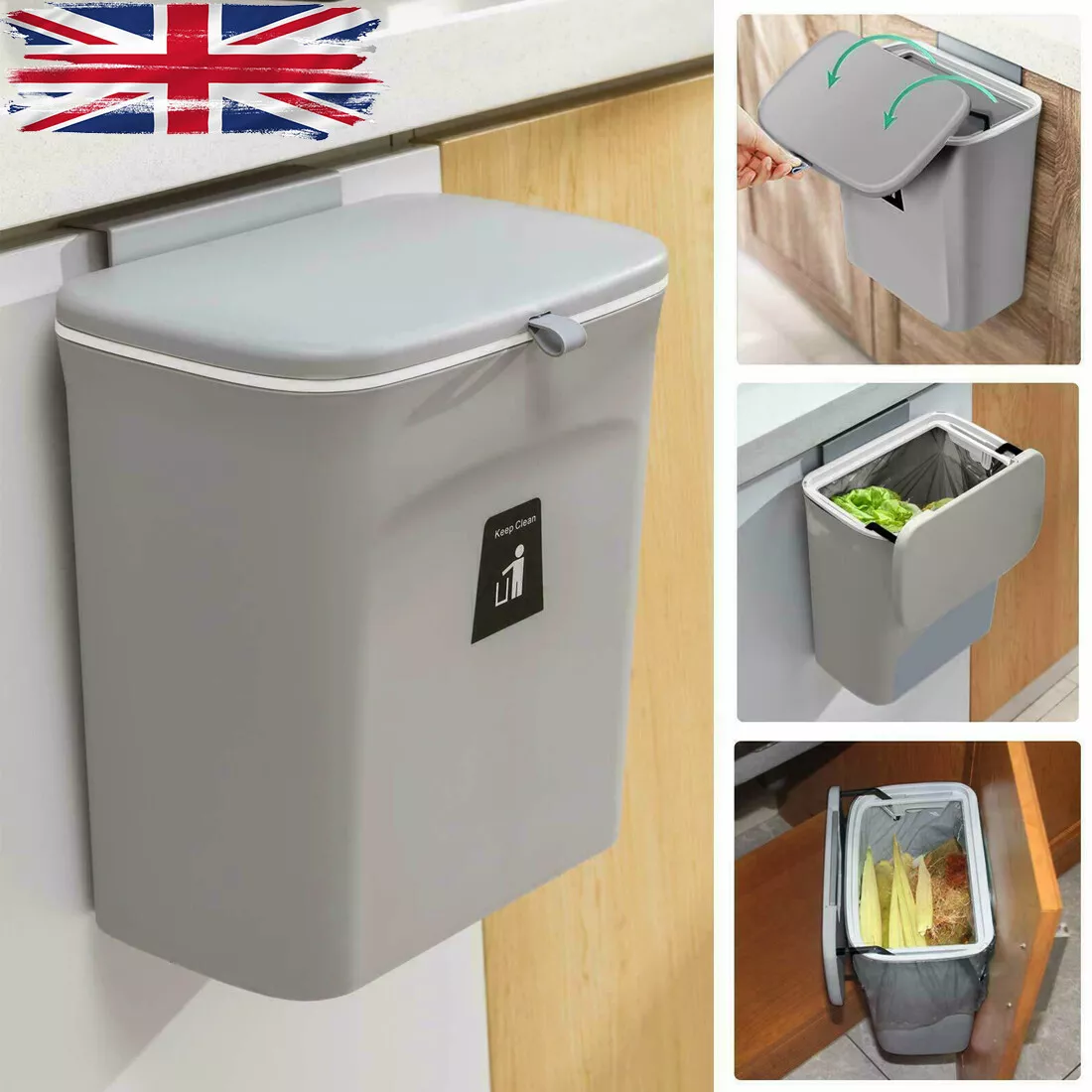 Wall Mounted Waste Bin Kitchen Cabinet Door Cupboard Hanging Trash
