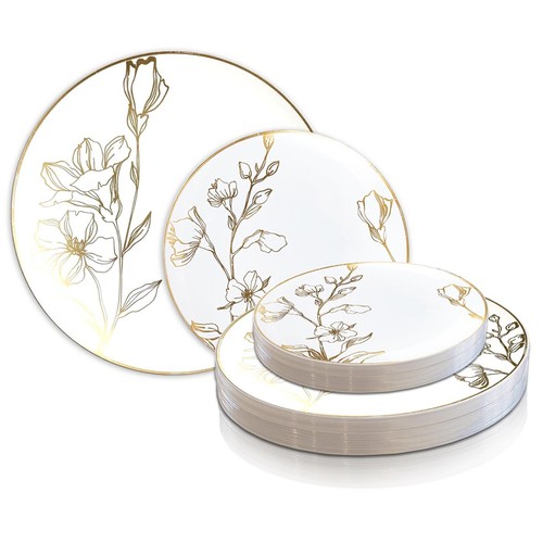 Antique Floral Round Disposable Plastic Plates Wedding Party Value Sets 120 PCS - Picture 11 of 13