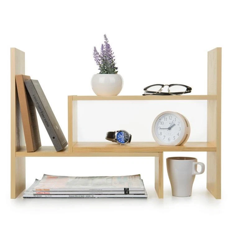 Wood Desktop Shelf Organizer, Office Dorm Desk Bookshelf Storage Display  Rack