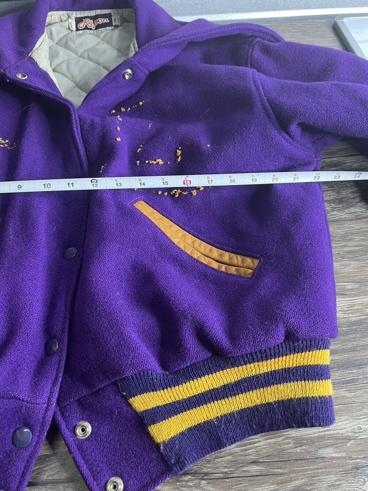 Vintage Varsity Letterman Jacket Wool, Size 46 Long Ripon Jackets Purple