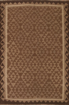 Brown Geometric Kilim Rugs Wool Traditional Kelim Carpets 5x7 ft