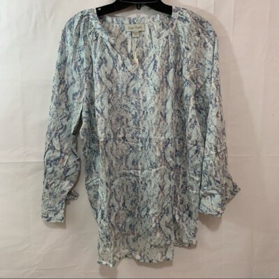 Charlie Paige Womens Blue & Pink Python Print Split Neck Blouse
