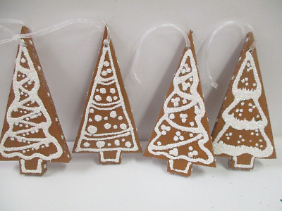 Gingerbread Tree Cookie Christmas Ornament Set of 4, Handmade Foam (A)