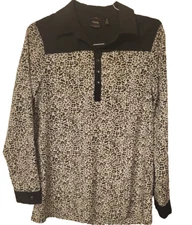 Rafaella Size Medium Black Multicolor Long Roll Tab Sleeve Women's Blouse