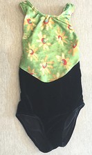 Girls GK from Elite Green Black Flower VELOUR Dance Gym Leotard Sz Small