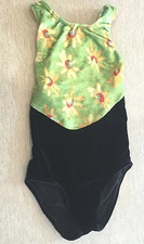 Girls GK from Elite Green~Black Flower VELOUR Dance Gym Leotard Sz Small