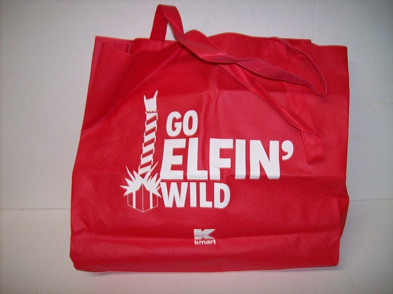 Vintage K-Mart Red Fabric Shopping Tote Bag “Go Elfin' Wild”