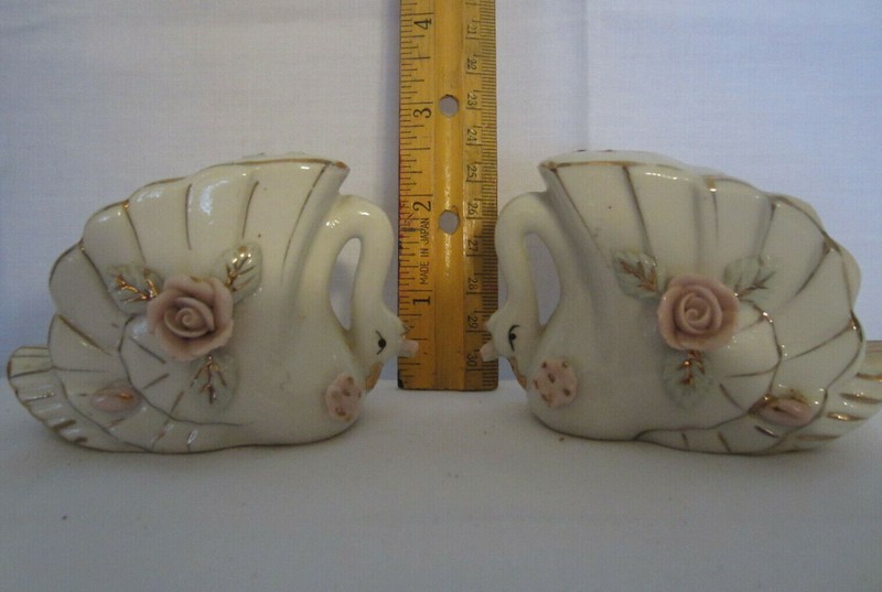 Ornate Ceramic Swans Salt/Pepper Shakers