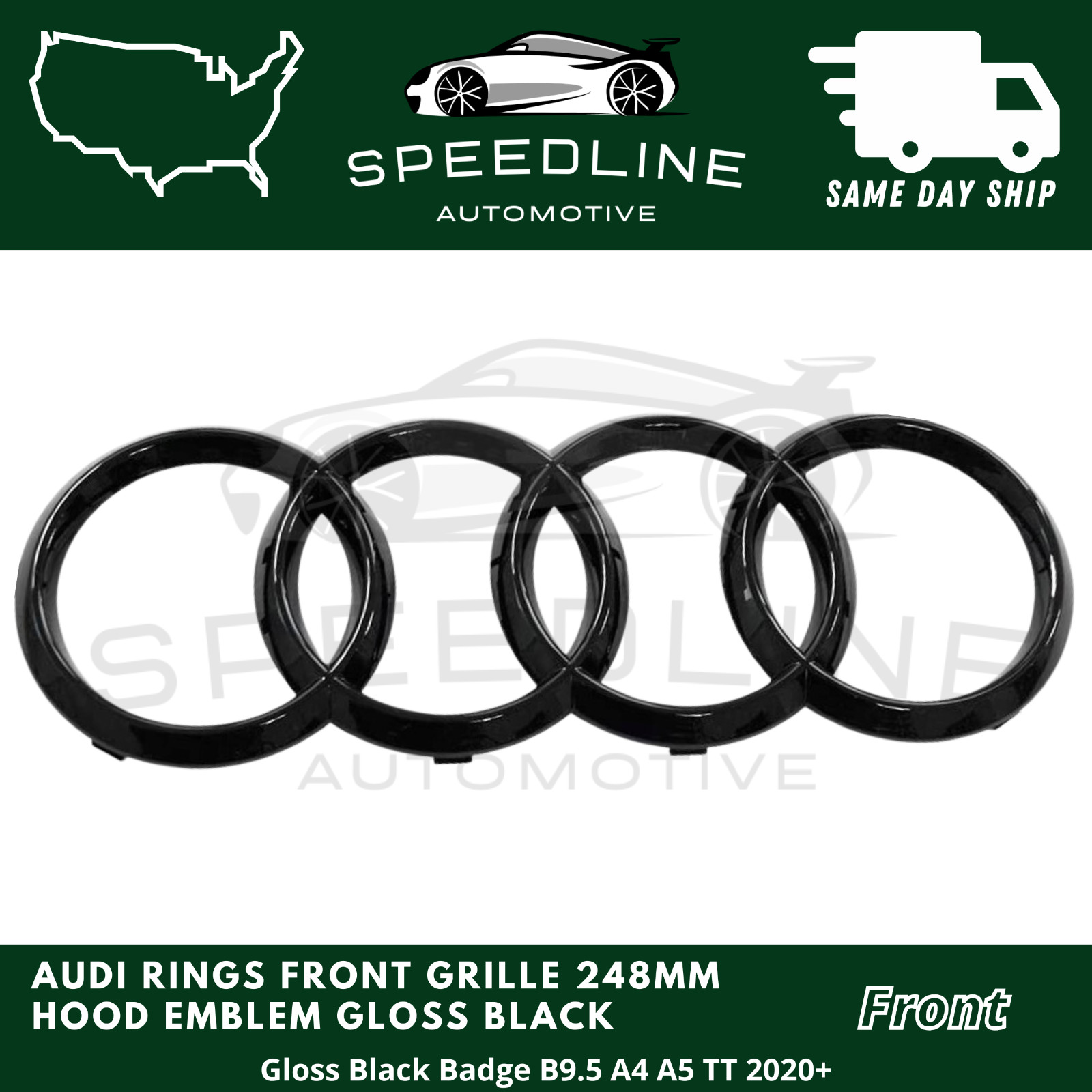 Audi Rings Front Grille 248mm Hood Emblem Gloss Black Badge B9.5 A4 A5 TT 2020+