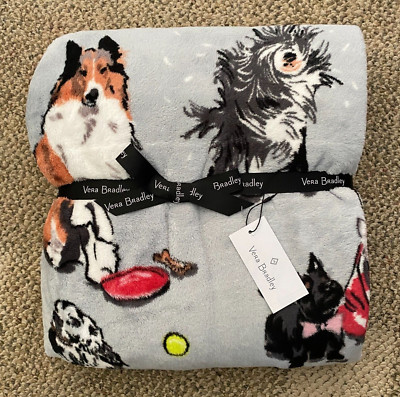 Vera Bradley Throw Blanket Dog Show Print Gray 80'' X 50'' Fleece Plush Soft