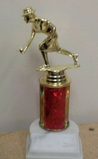 female Bocce ball trophy, award, faux marble base, with engraving, ~ 8" High