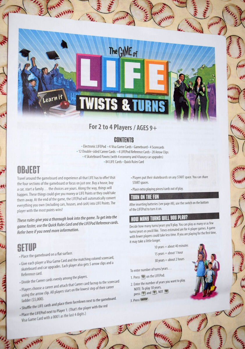 2007 Game of Life Twist & Turns Board Game Instruction Manual