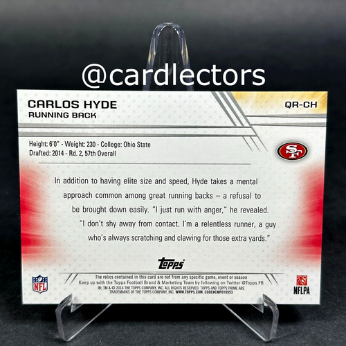 2014 Topps Prime Football Carlos Hyde cuatro reliquias #QR-CH cobre a radiocontrol sp/99 49ers - Imagen 2 de 3