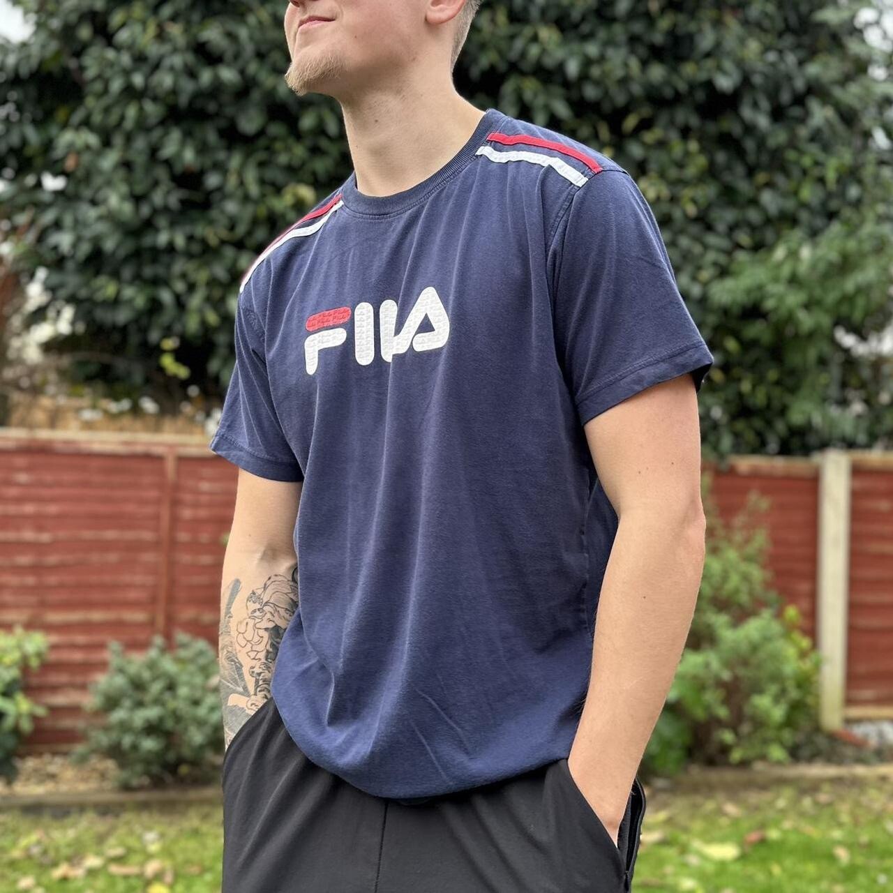 Maglietta da uomo FILA Navy taglia large collo rotondo maniche corte stile Y2K