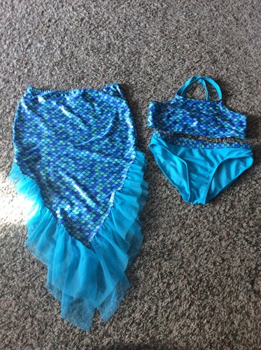 Girls Wonder Nation Mermaid Swimsuit 3 Piece Set XL EUC