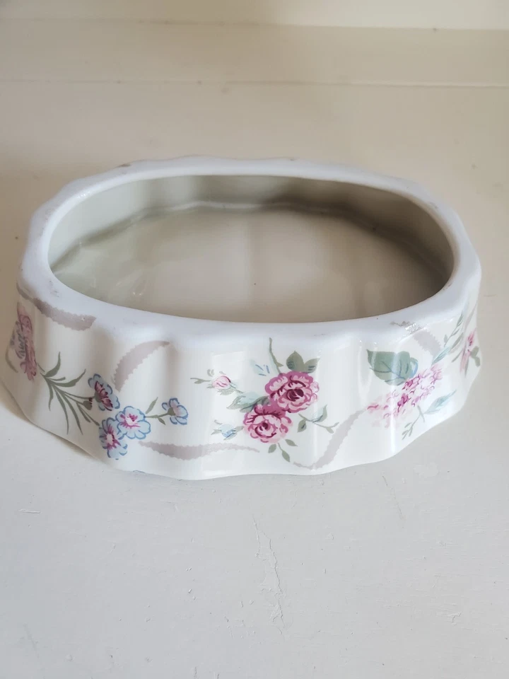 Jabonera de cerámica Shabby Chic rosa peonía rosa verde tocador de baño Foto 2 de 4