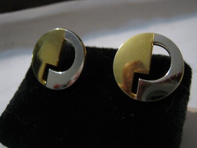 Rare (Unique?) Pierre Cardin P & C Gold & Silver Tone Toggle Cufflinks