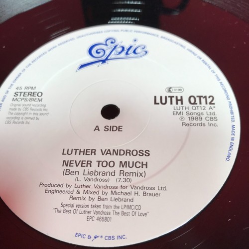 LUTHER VANDROSS Never Too Much Remix '89 1989 UK 3-track 12" vinyl single - Picture 4 of 4