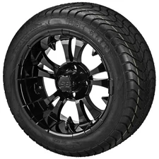 (4) Golf Cart 215/40-12 LSI Elite Low Pro Tire on 12x7 Gloss Black Vampire Wheel