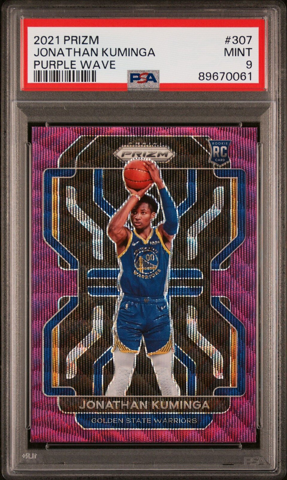 2021-22 Prizm Jonathan Kuminga Rookie Card Purple Wave Prizm #307 RC PSA 9 Mint