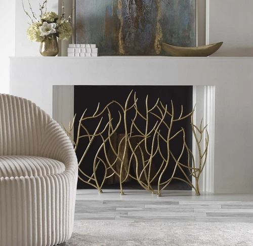 Gold Branches Fireplace Fire Screen Hand Forged Iron Twigs  ~ Uttermost 18796 - Picture 3 of 7
