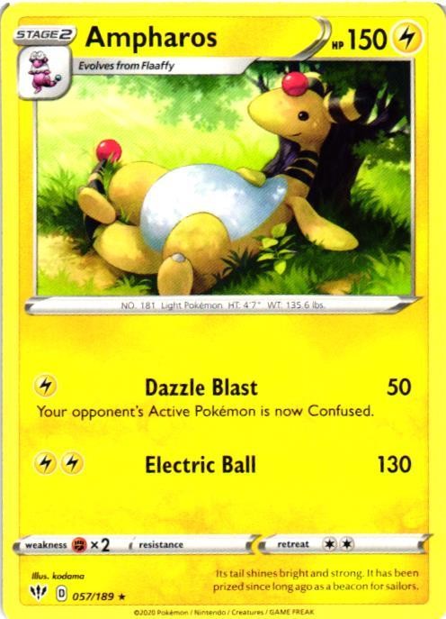 Ampharos 057/189 Rare Darkness Ablaze Pokemon Near Mint