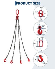Lifting Chain Sling 5/16",3/8",1/4" x 5/10' 4-Leg w/ Grab Hook & Adjusters G80